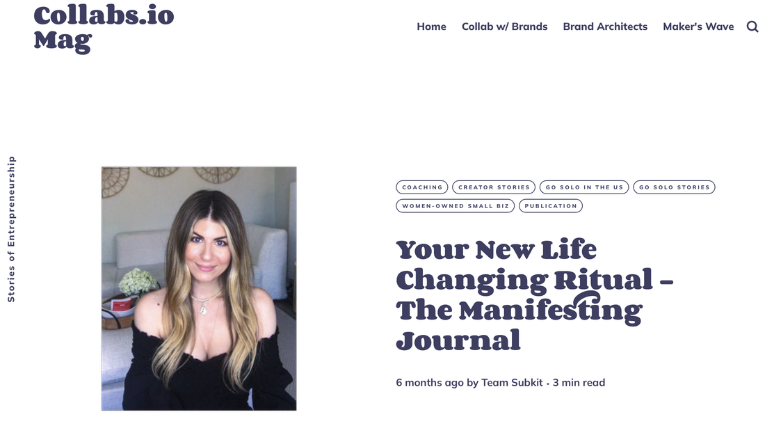 Your new life changing ritual: the manifesting journal, featured in Collabs Mag by Team Subkit