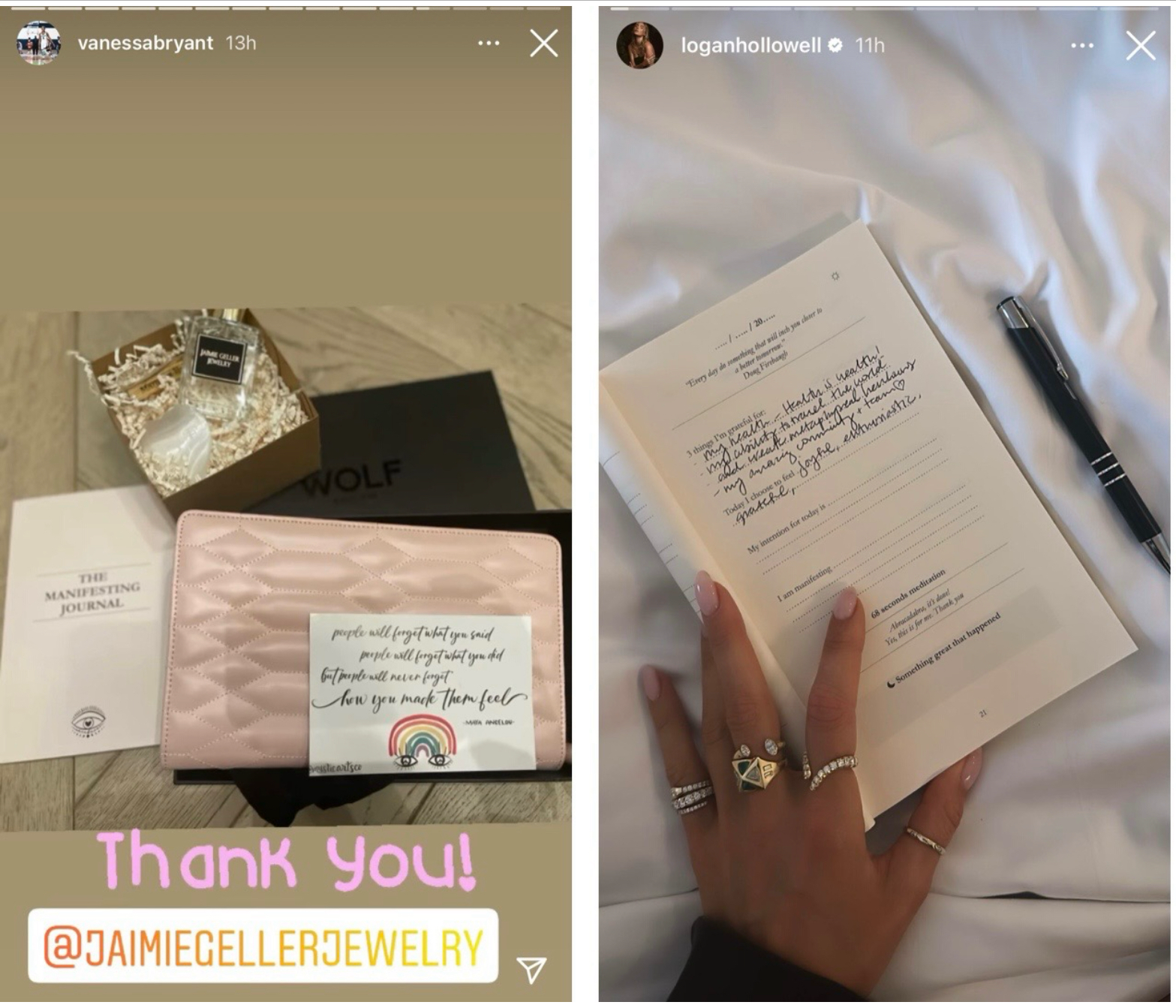 The manifesting journal featured on Vanessa Bryant and logan hollowell’s instagram